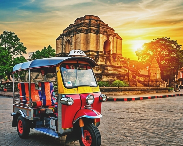 嘟嘟車遊覽古城(塔佩門、柴迪隆寺、帕辛寺、水果街)→清邁女子監獄餐廳→大象互動餵食咖啡廳(贈送一人一籃香蕉)→尼曼必比登推薦餐廳Ginger Farm Kitchen