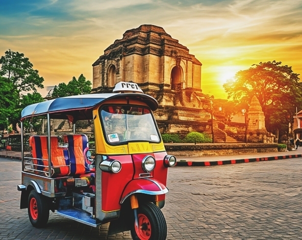 嘟嘟車遊覽古城(塔佩門、柴迪隆寺、帕辛寺、水果街)→清邁女子監獄餐廳→大象互動咖啡廳(贈送一人一籃香蕉)→尼曼商圈自由逛街&必比登推薦餐廳 Ginger Farm Kitchen