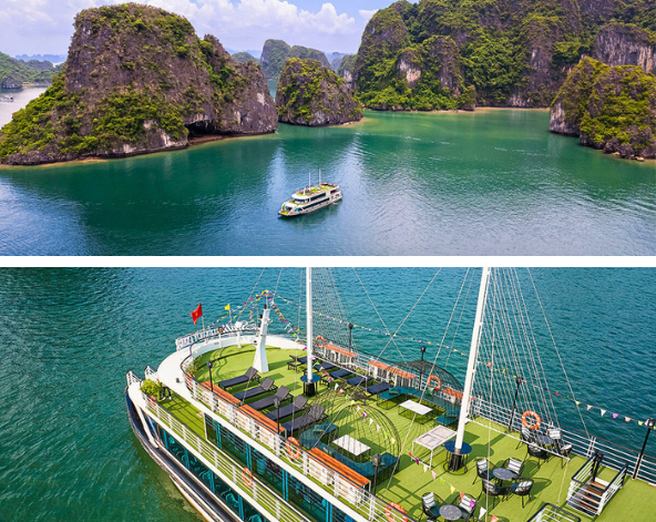 下龍灣遊船一日遊(驚訝! 鐘乳石洞、天井洞、登頂英雄島)→越式道地風味餐