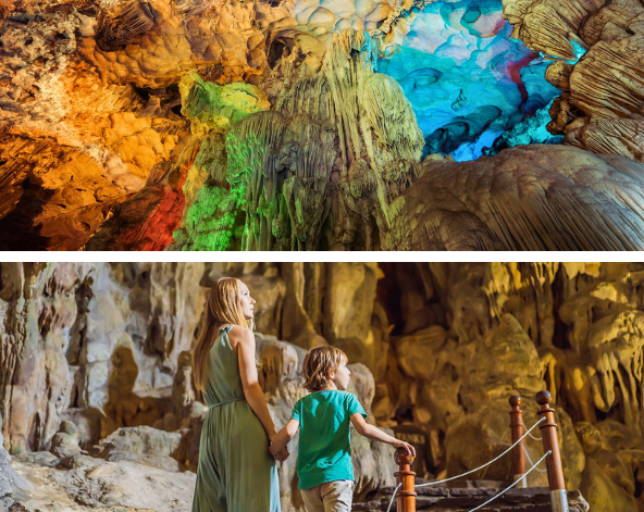 下龍灣遊船一日遊(驚訝! 鐘乳石洞、天井洞、登頂英雄島)→越式道地風味餐